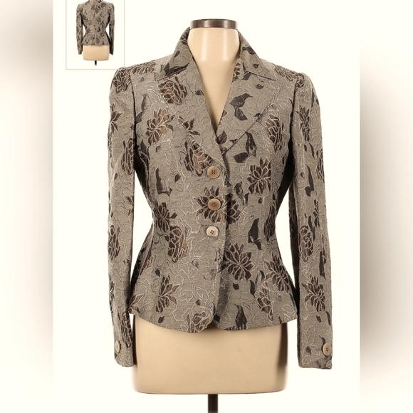 Armani Collezioni Jackets & Blazers - Armani Collezioni 8 Womens Taupe Brown Floral Button Front Tapered Career Blazer